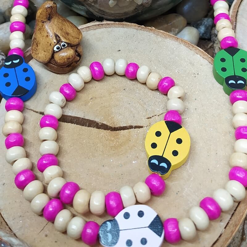 ensemble collier et bracelet coccinelle en bois pour enfant